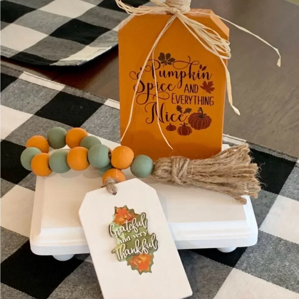 Autumn Beaded Thankful and Very Blessed Garland Fall Holiday Tier Tray Decor